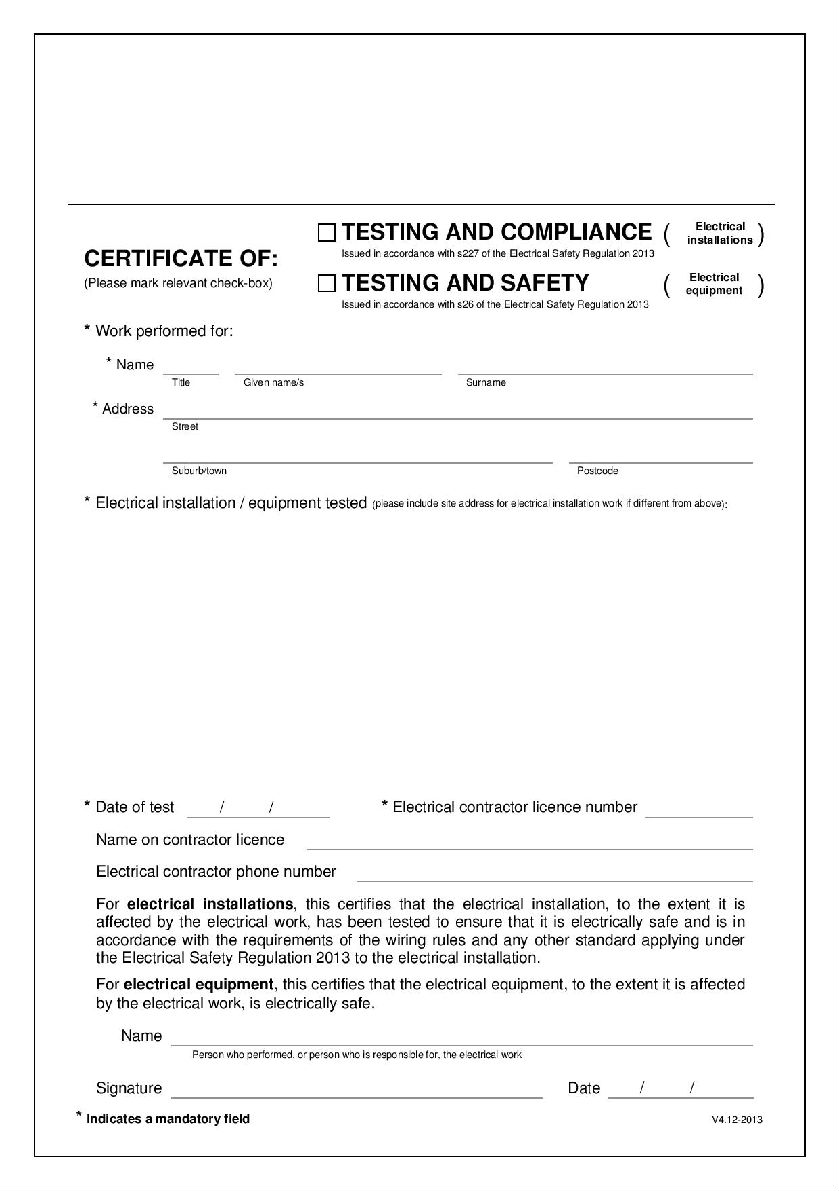 Electrical Installation Test Certificate Template